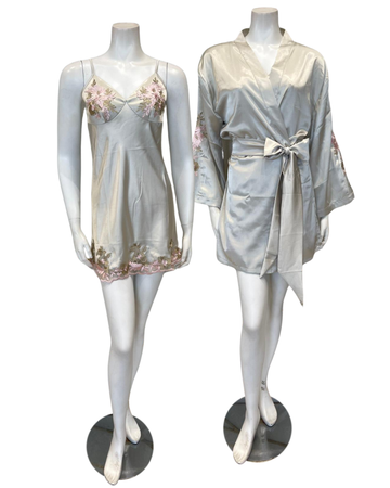 Isayes Lingerie 300316 + 180149 Pink Embroidery Sage Chemise & Wrap Set Myselflingerie.com